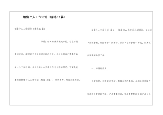 销售个人工作计划(精选12篇)