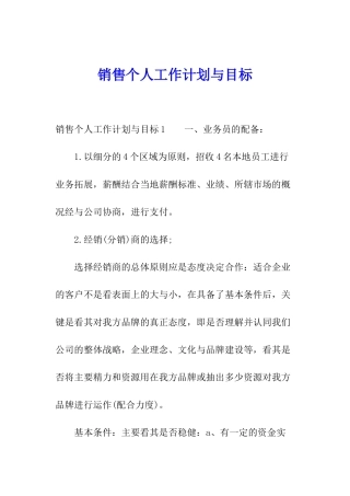 销售个人工作计划与目标