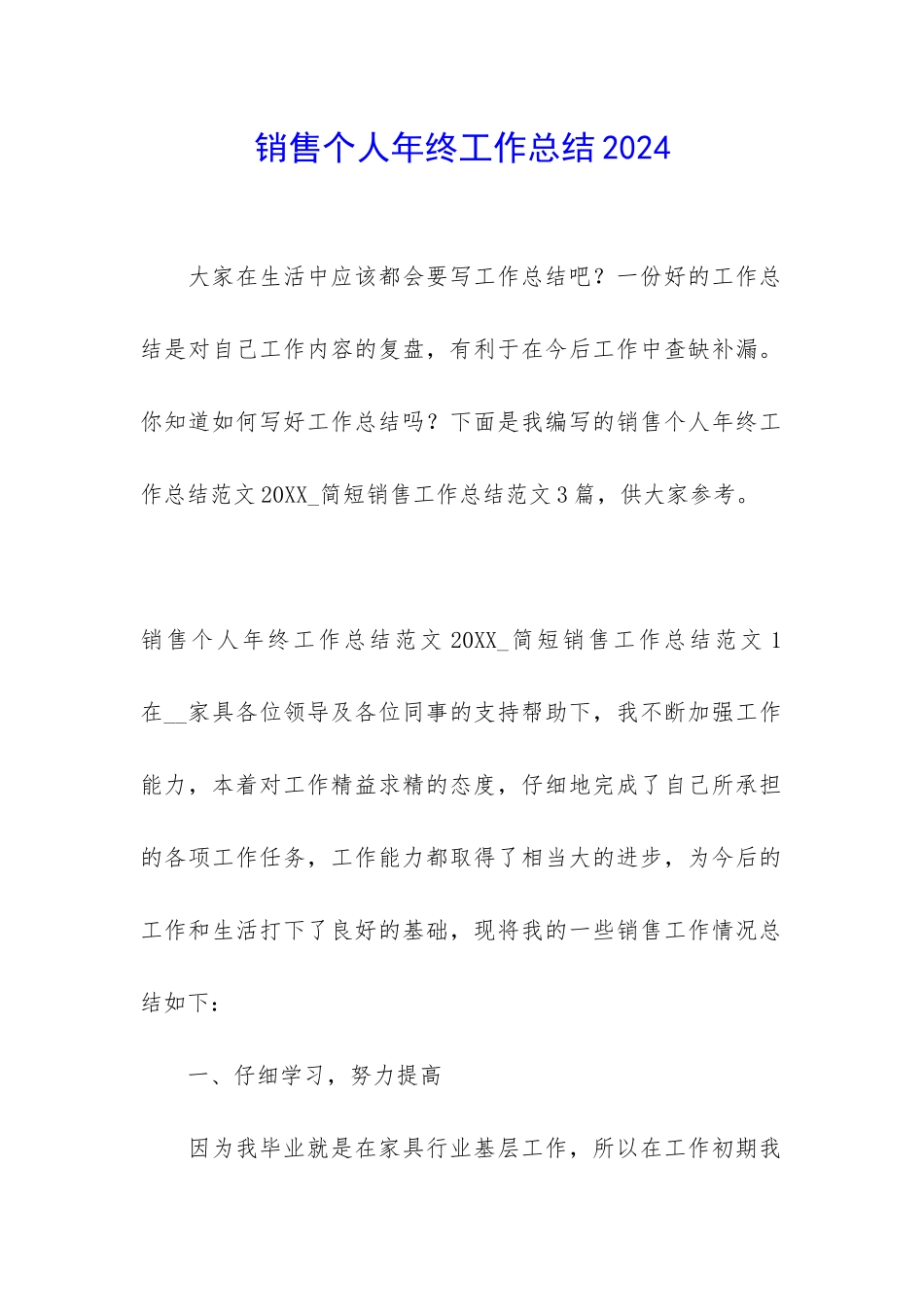 销售个人年终工作总结2024_第1页