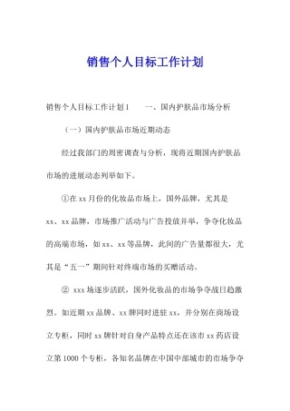 销售个人目标工作计划