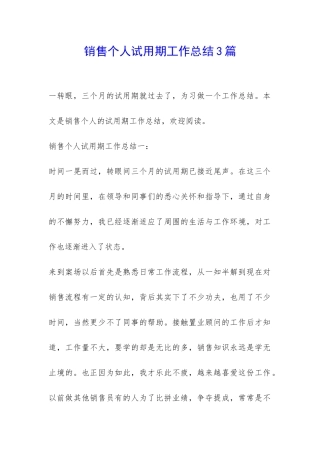 销售个人试用期工作总结3篇-