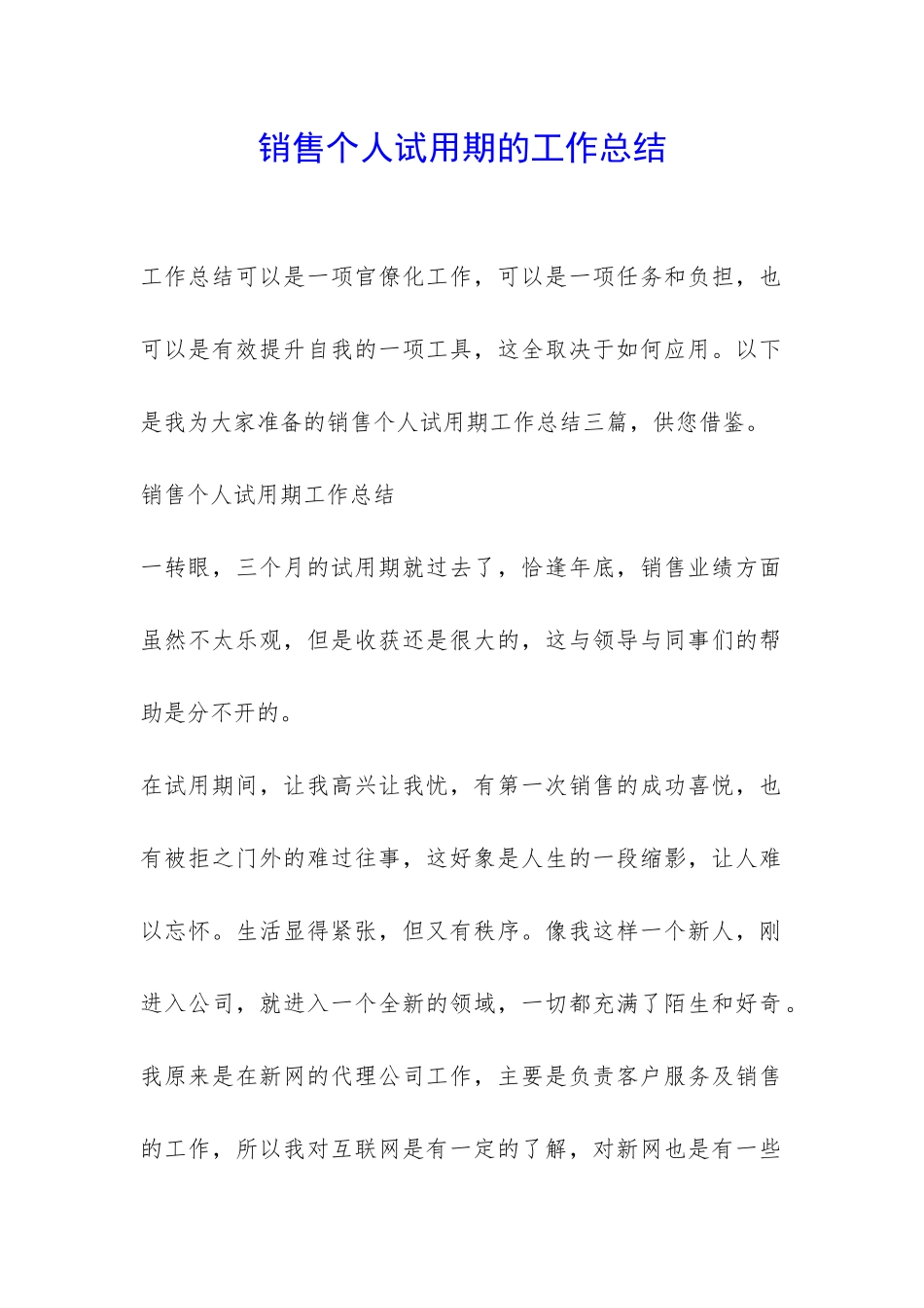 销售个人试用期的工作总结-_第1页
