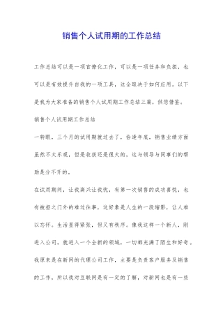 销售个人试用期的工作总结-