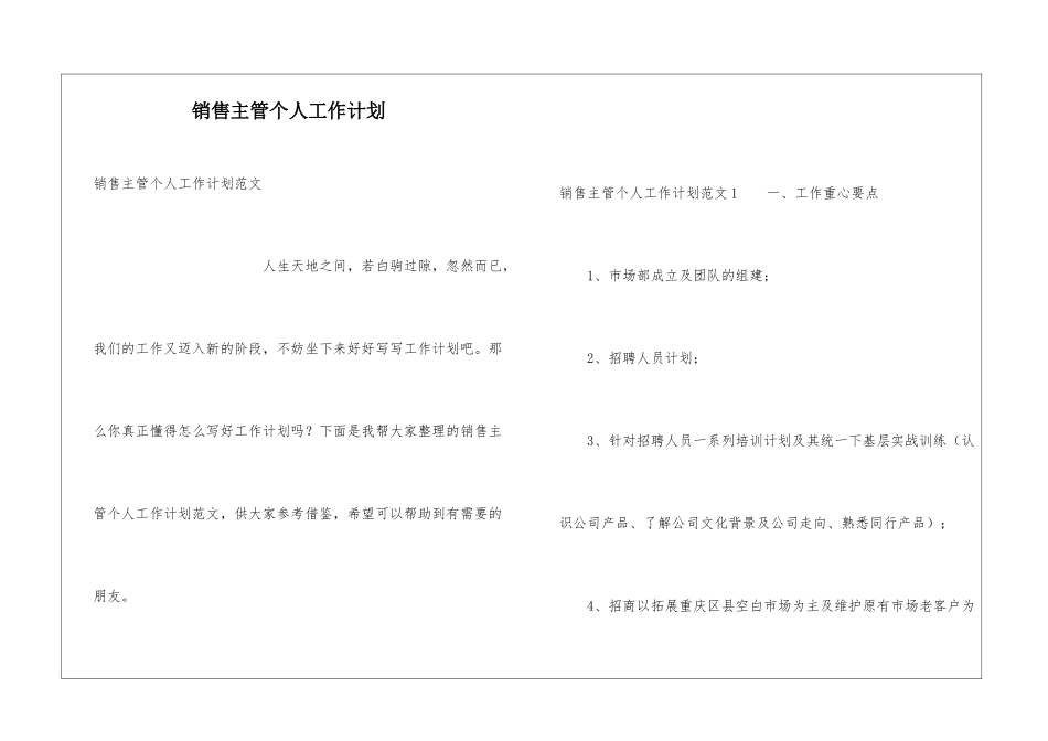 销售主管个人工作计划_第1页