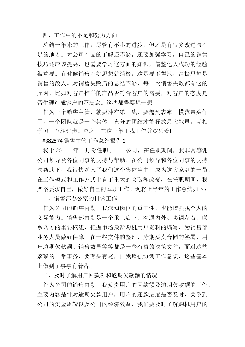 销售主管工作总结报告范例4篇_第2页