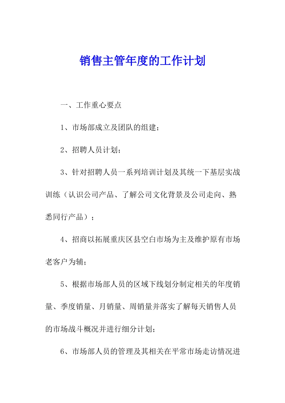 销售主管年度的工作计划_第1页