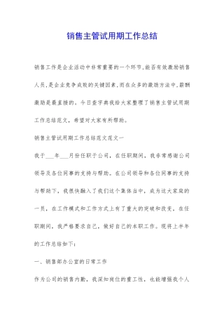 销售主管试用期工作总结-
