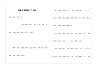 销售主管销售工作总结