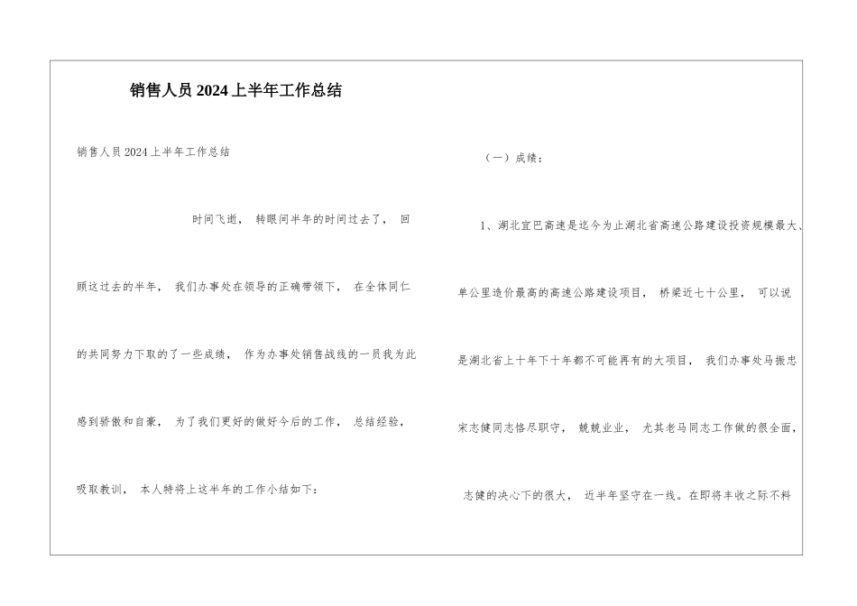 销售人员2024上半年工作总结_第1页
