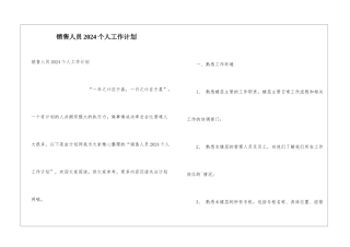 销售人员2024个人工作计划