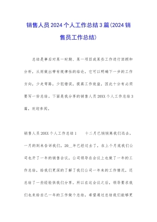 销售人员2024个人工作总结3篇