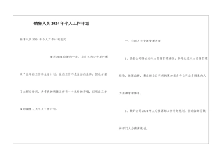 销售人员2024年个人工作计划