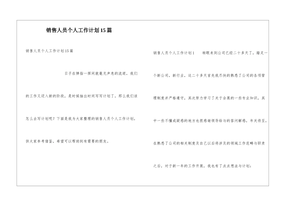 销售人员个人工作计划15篇_第1页
