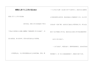 销售人员个人工作计划2024