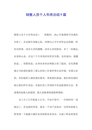 销售人员个人年终总结9篇