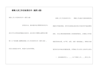 销售人员工作目标责任书