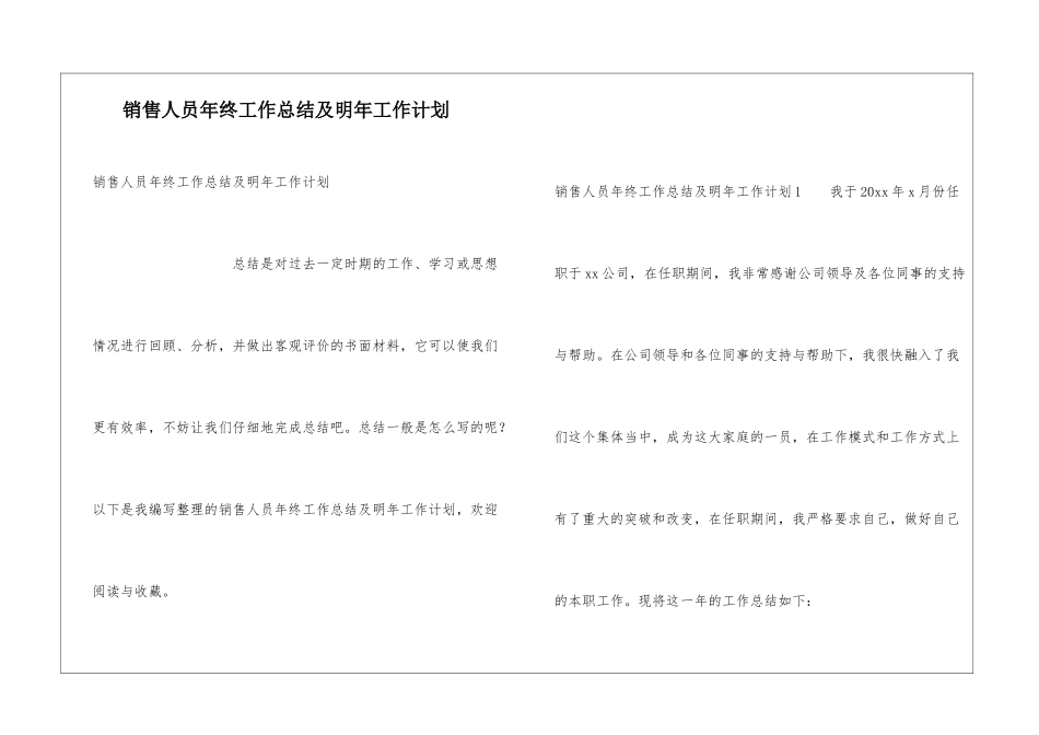 销售人员年终工作总结及明年工作计划_第1页