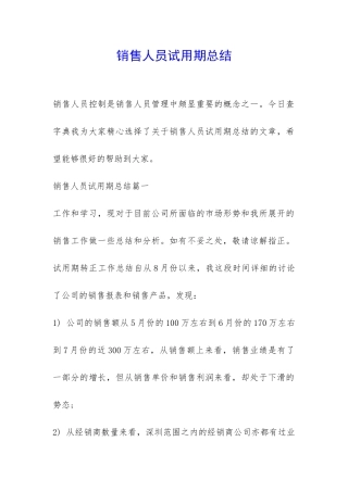 销售人员试用期总结-