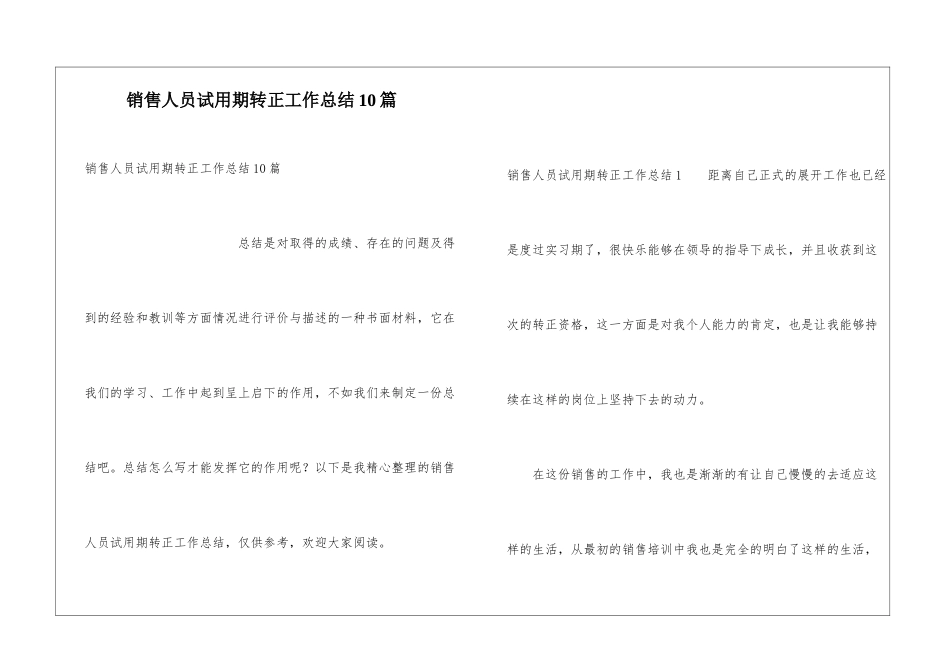 销售人员试用期转正工作总结10篇_第1页