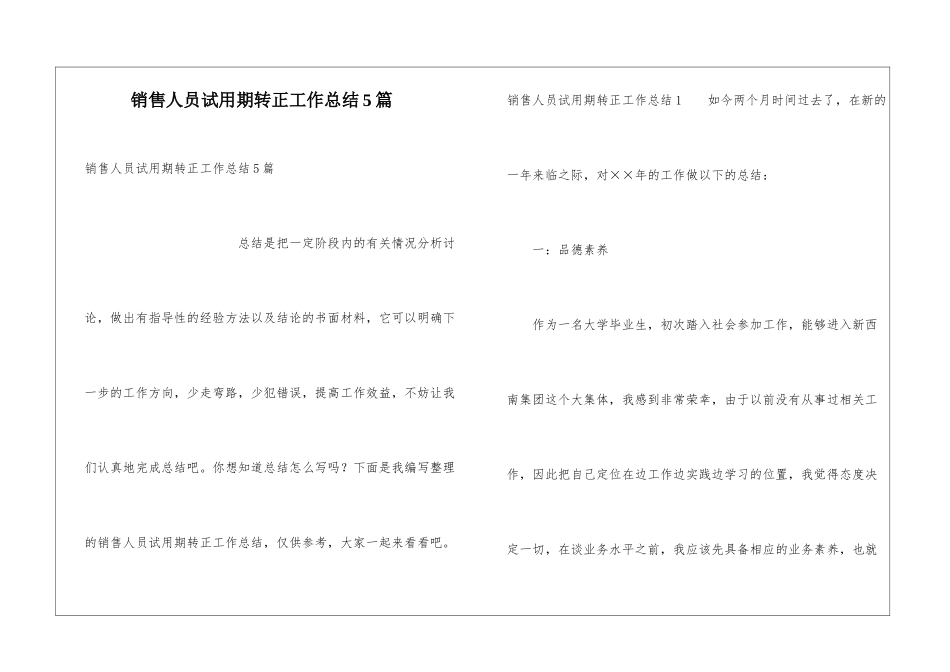 销售人员试用期转正工作总结5篇_第1页