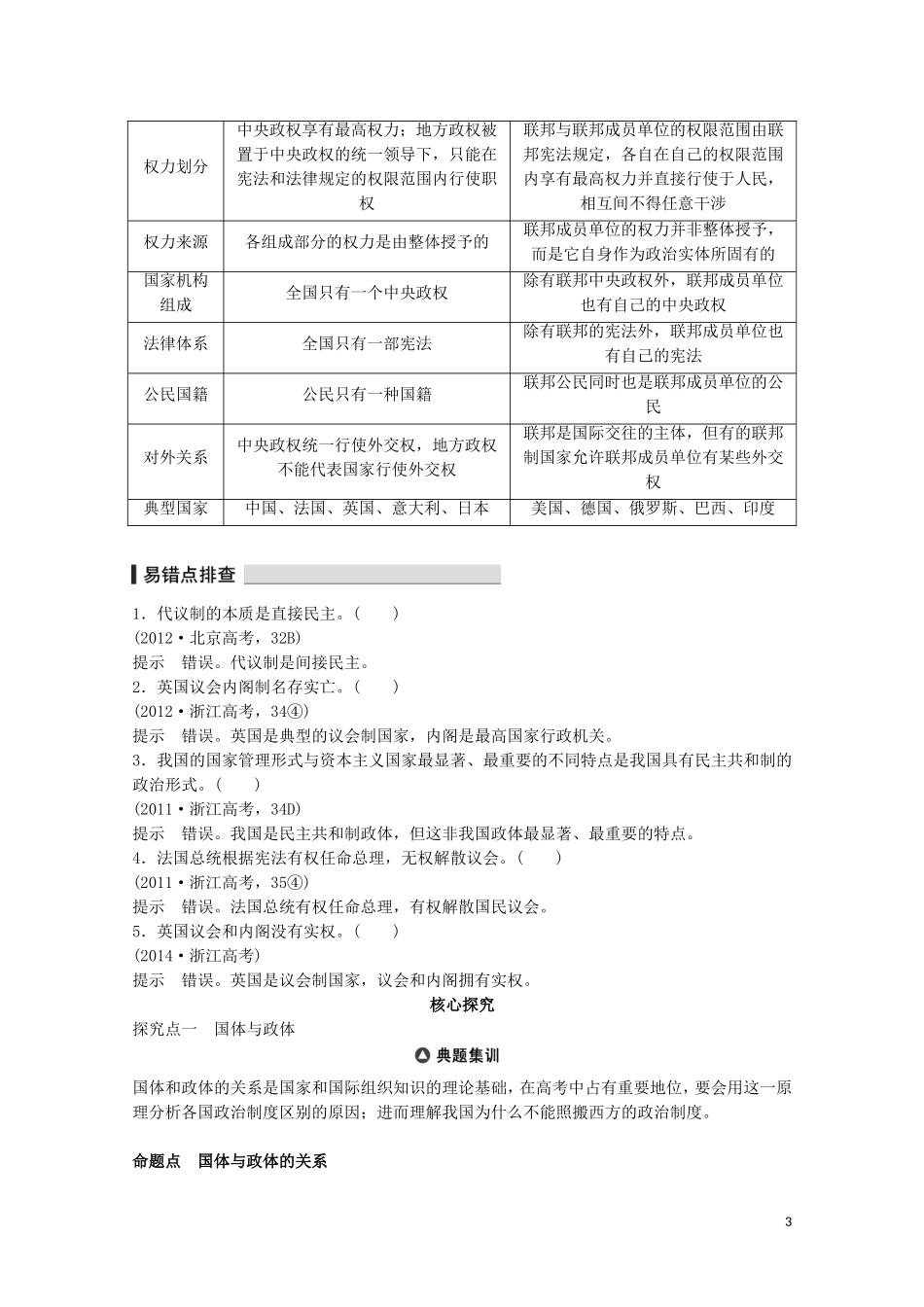 2015届高考政治 考前三个月 名师考点点拨专题讲义21 国家制度与英法政体 新人教版_第3页