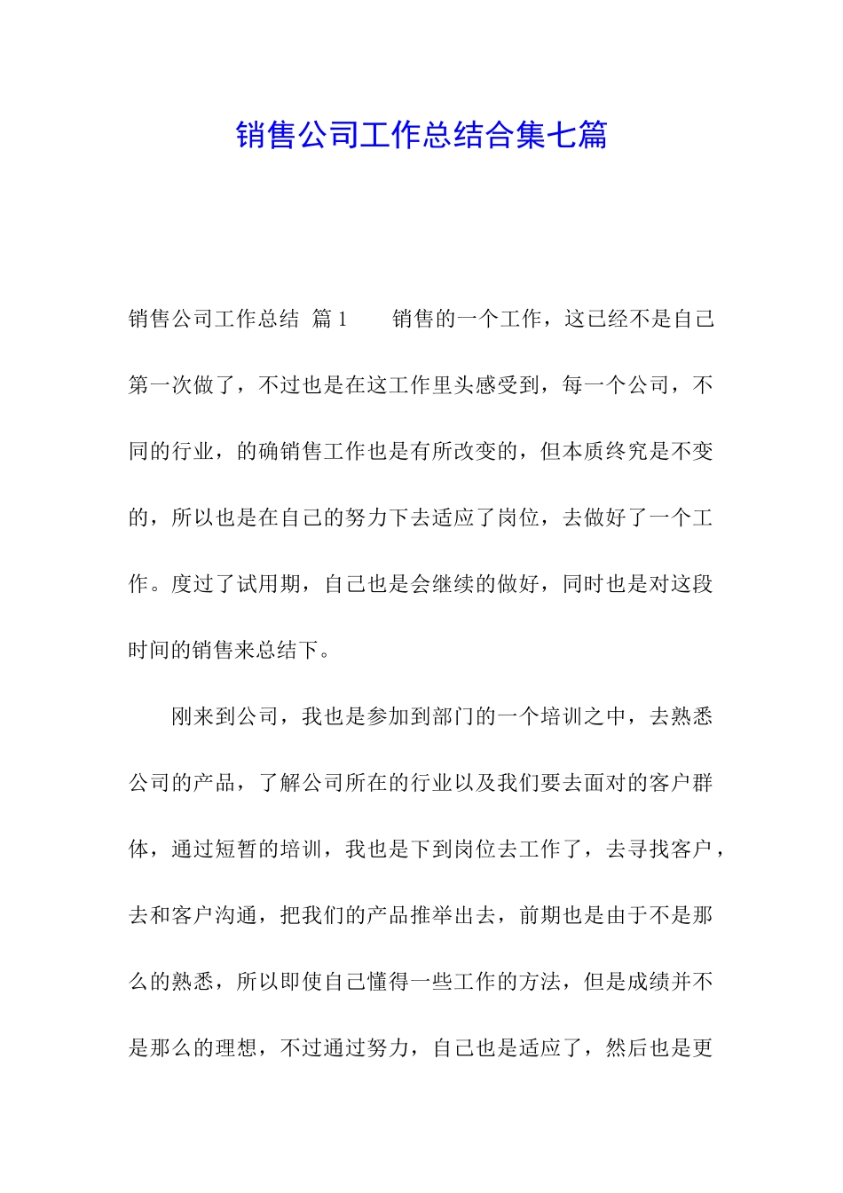 销售公司工作总结合集七篇_第1页