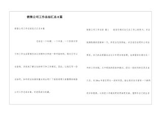 销售公司工作总结汇总8篇