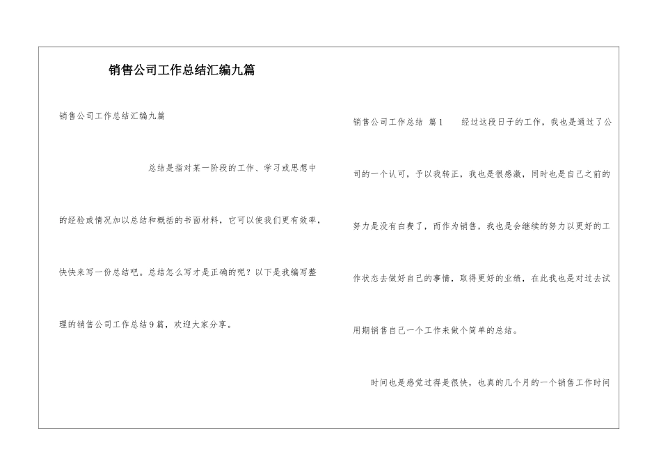 销售公司工作总结汇编九篇_第1页