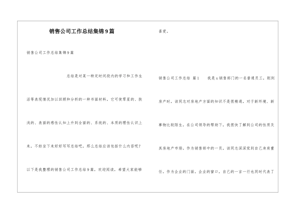 销售公司工作总结集锦9篇_第1页