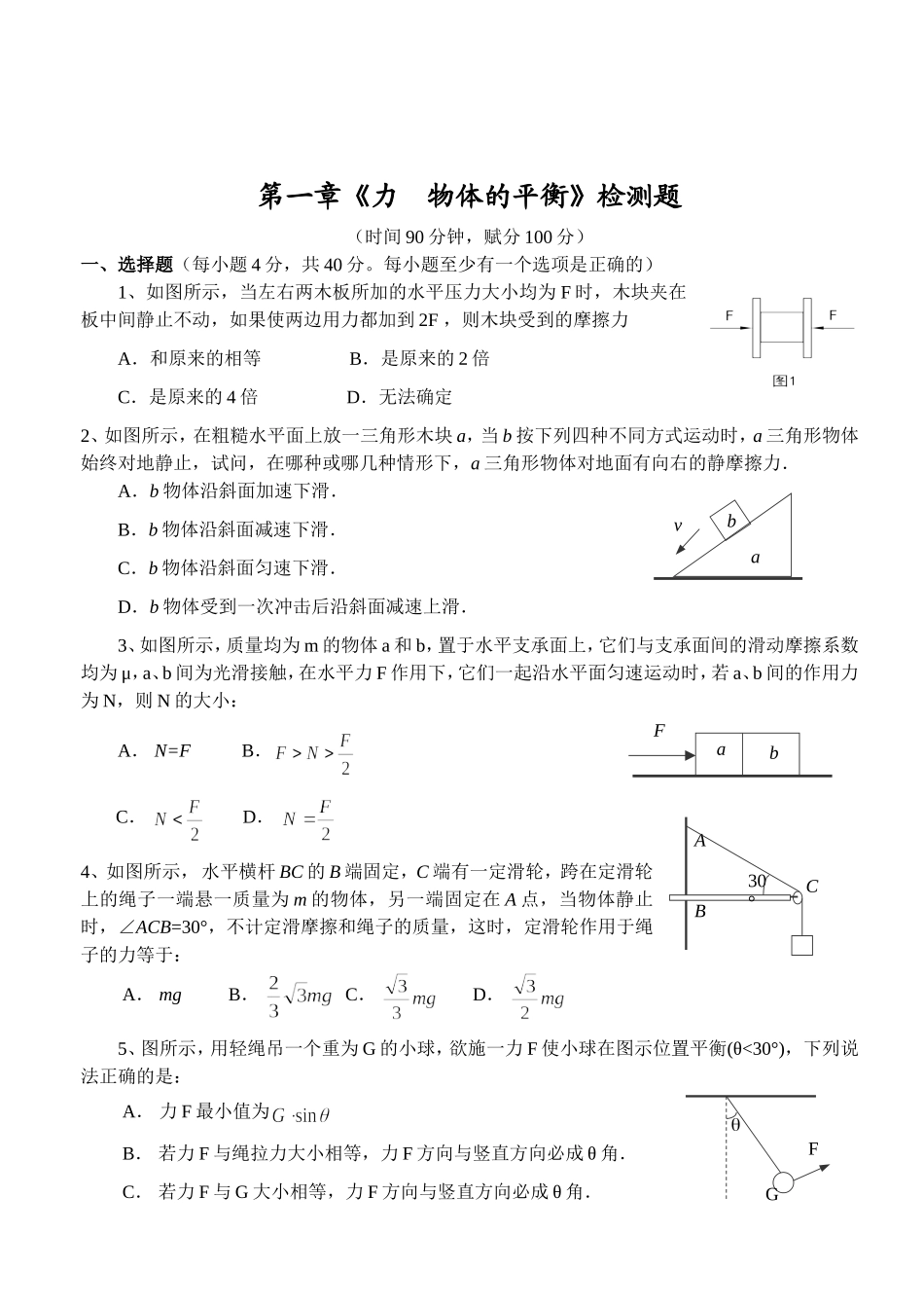 57《力 物体的平衡》检测题-人教版[整理]_第1页