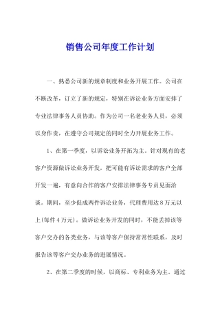 销售公司年度工作计划