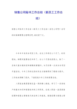 销售公司秘书工作总结