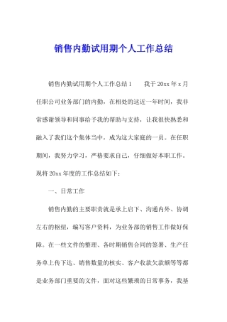 销售内勤试用期个人工作总结