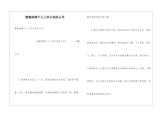 销售助理个人工作计划怎么写