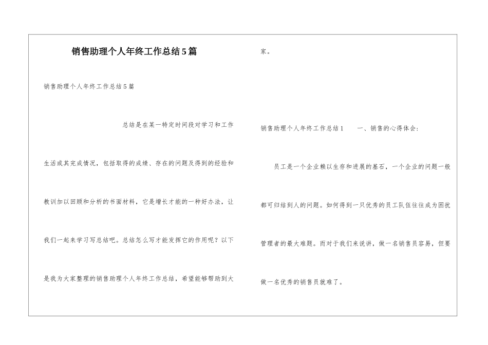 销售助理个人年终工作总结5篇_第1页