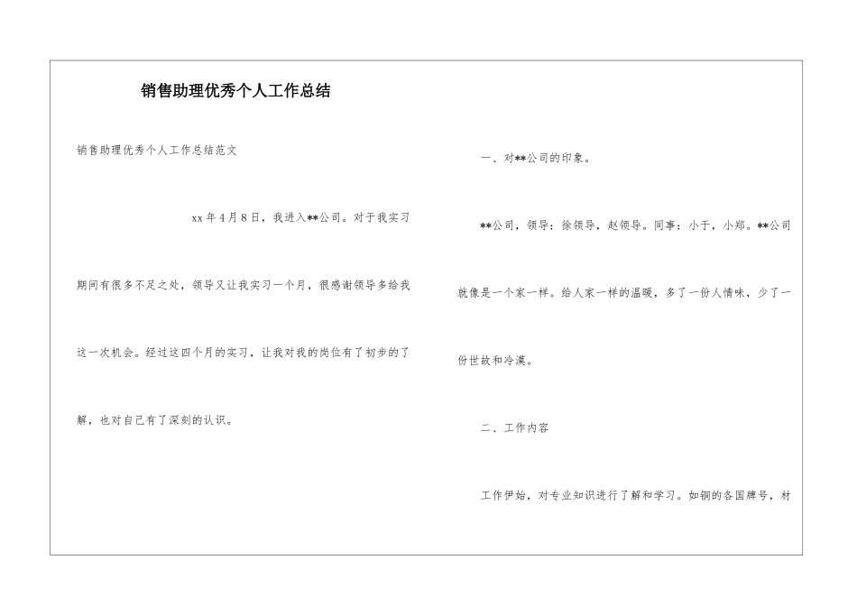 销售助理优秀个人工作总结_第1页