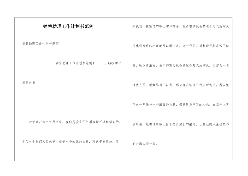 销售助理工作计划书范例_第1页