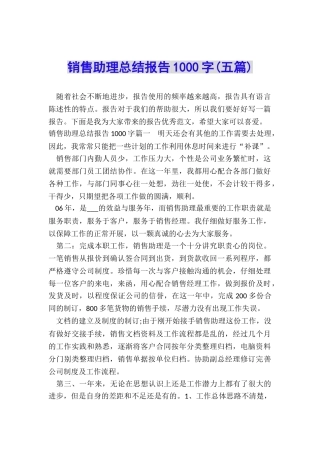 销售助理总结报告1000字