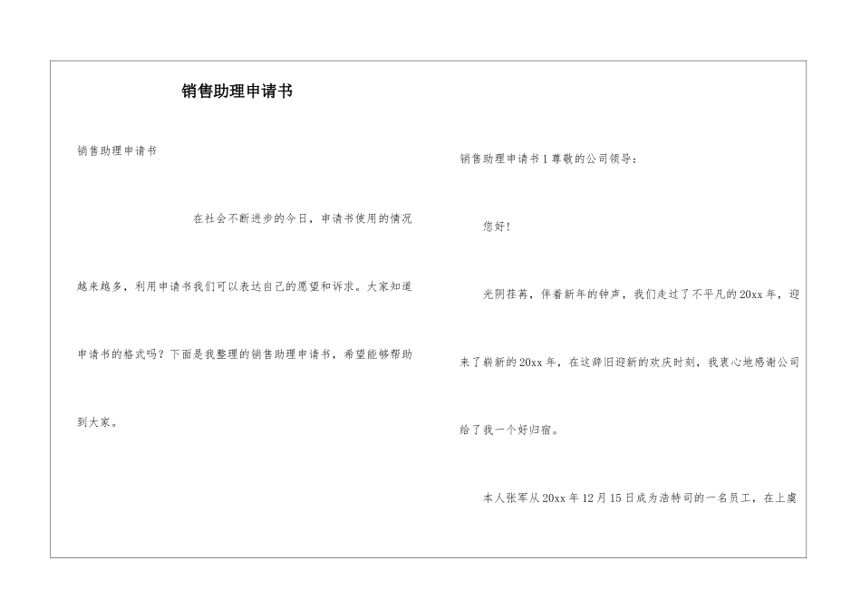 销售助理申请书_第1页