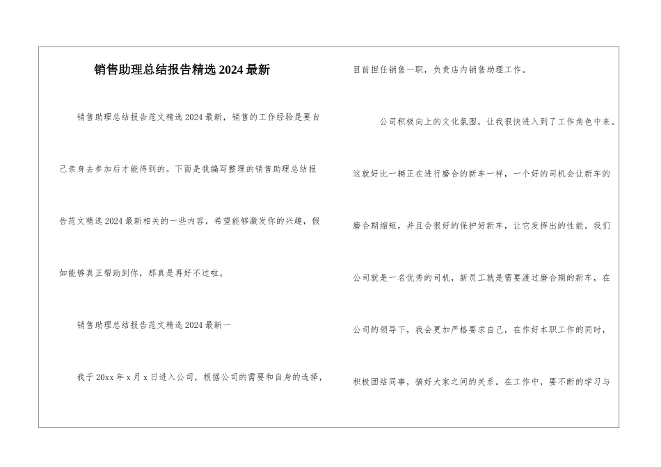销售助理总结报告精选2024最新_第1页