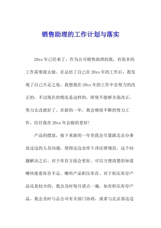 销售助理的工作计划与落实