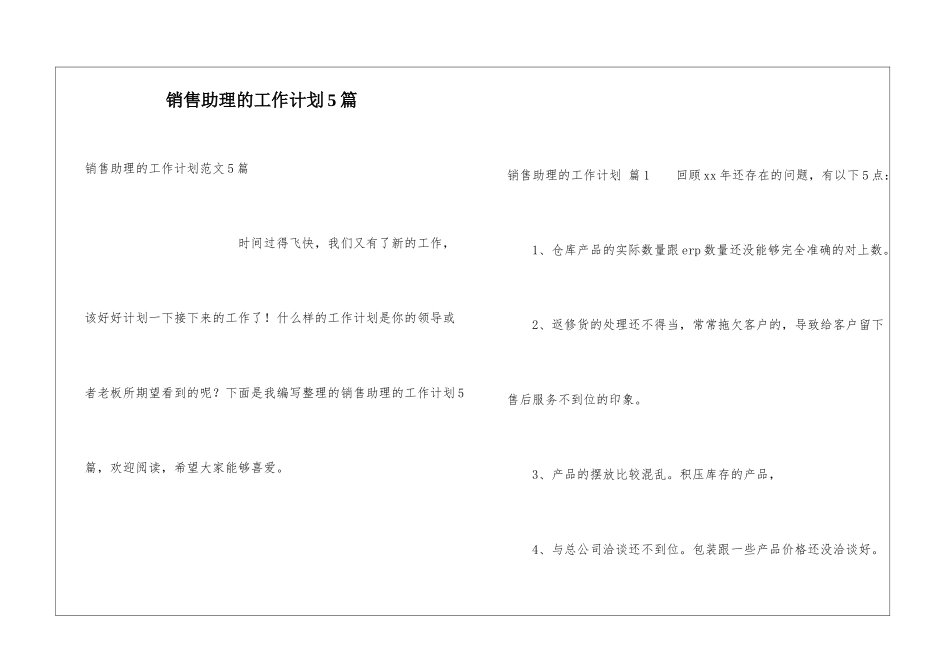 销售助理的工作计划5篇_第1页