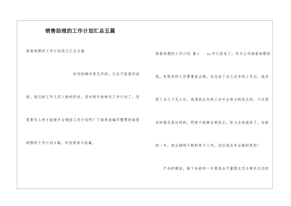 销售助理的工作计划汇总五篇_第1页