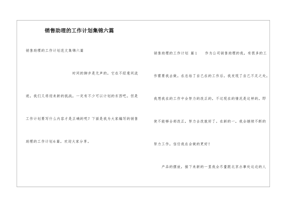 销售助理的工作计划集锦六篇_第1页