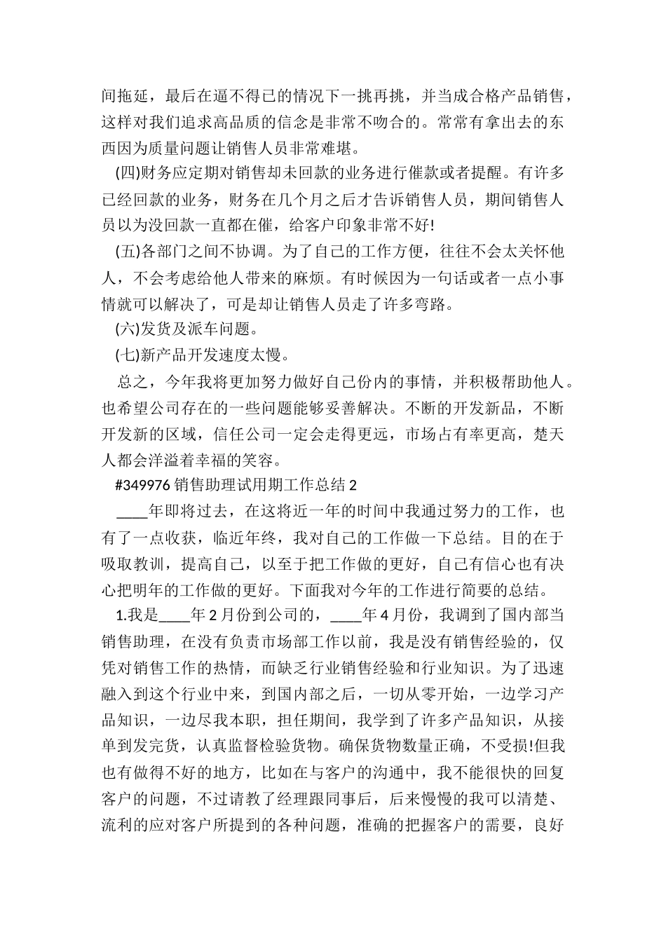销售助理试用期工作总结4篇_第2页