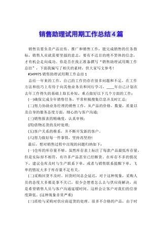 销售助理试用期工作总结4篇