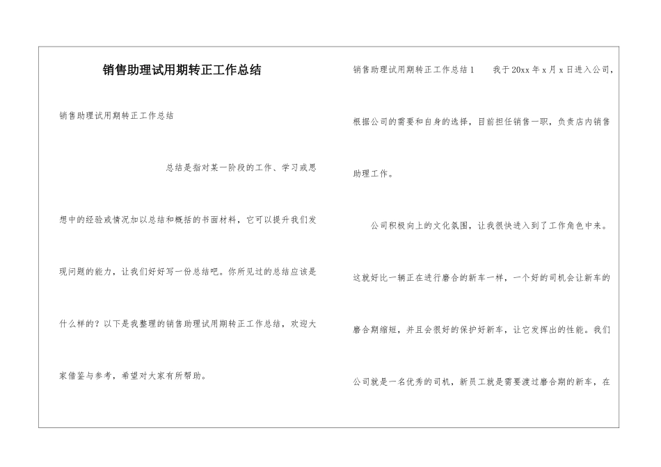 销售助理试用期转正工作总结_第1页