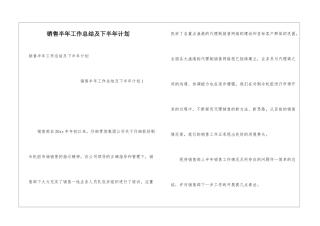 销售半年工作总结及下半年计划