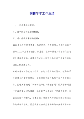 销售半年工作总结-