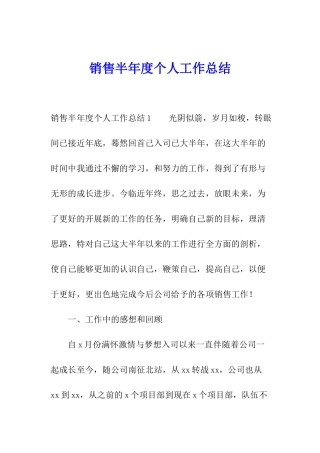 销售半年度个人工作总结
